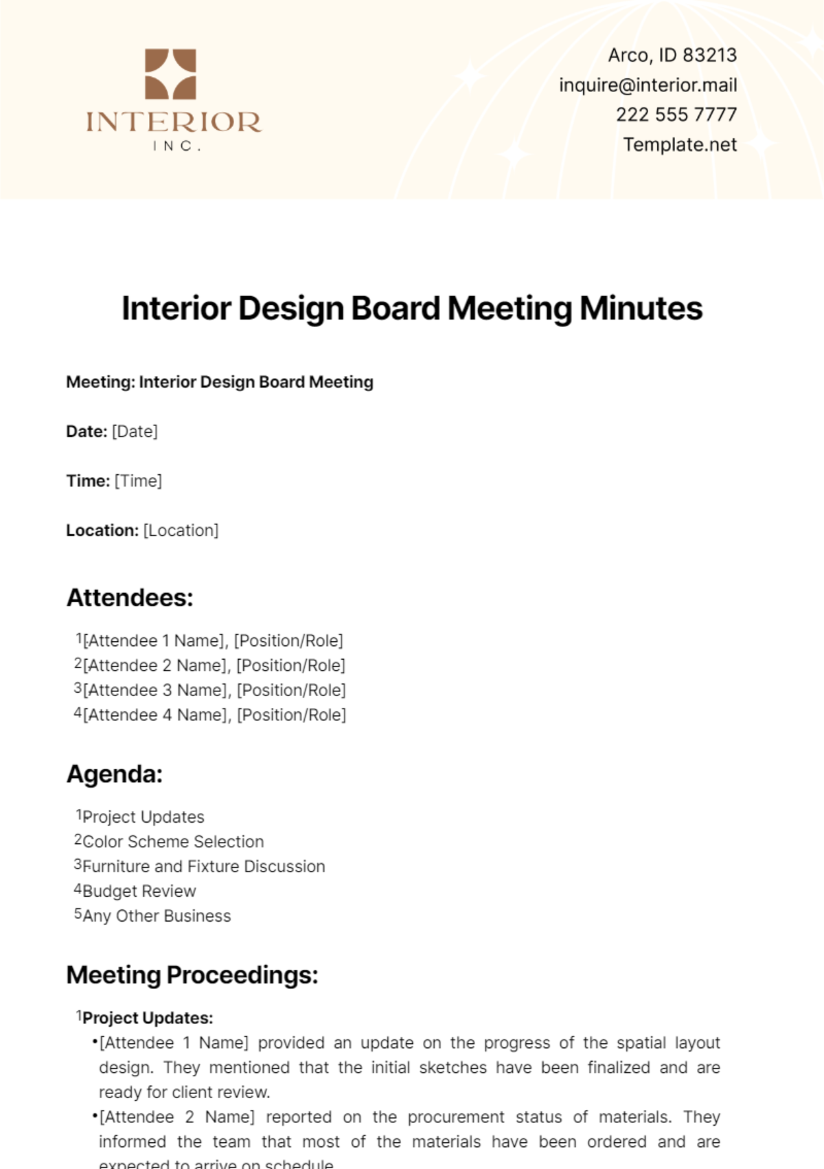 Interior Design Board Meeting Minutes Template