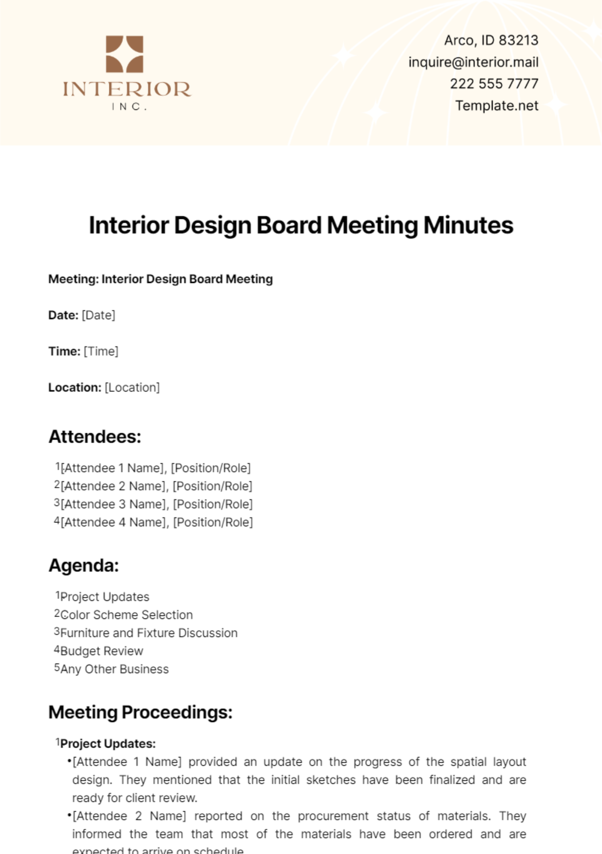 Interior Design Board Meeting Minutes Template - Edit Online & Download