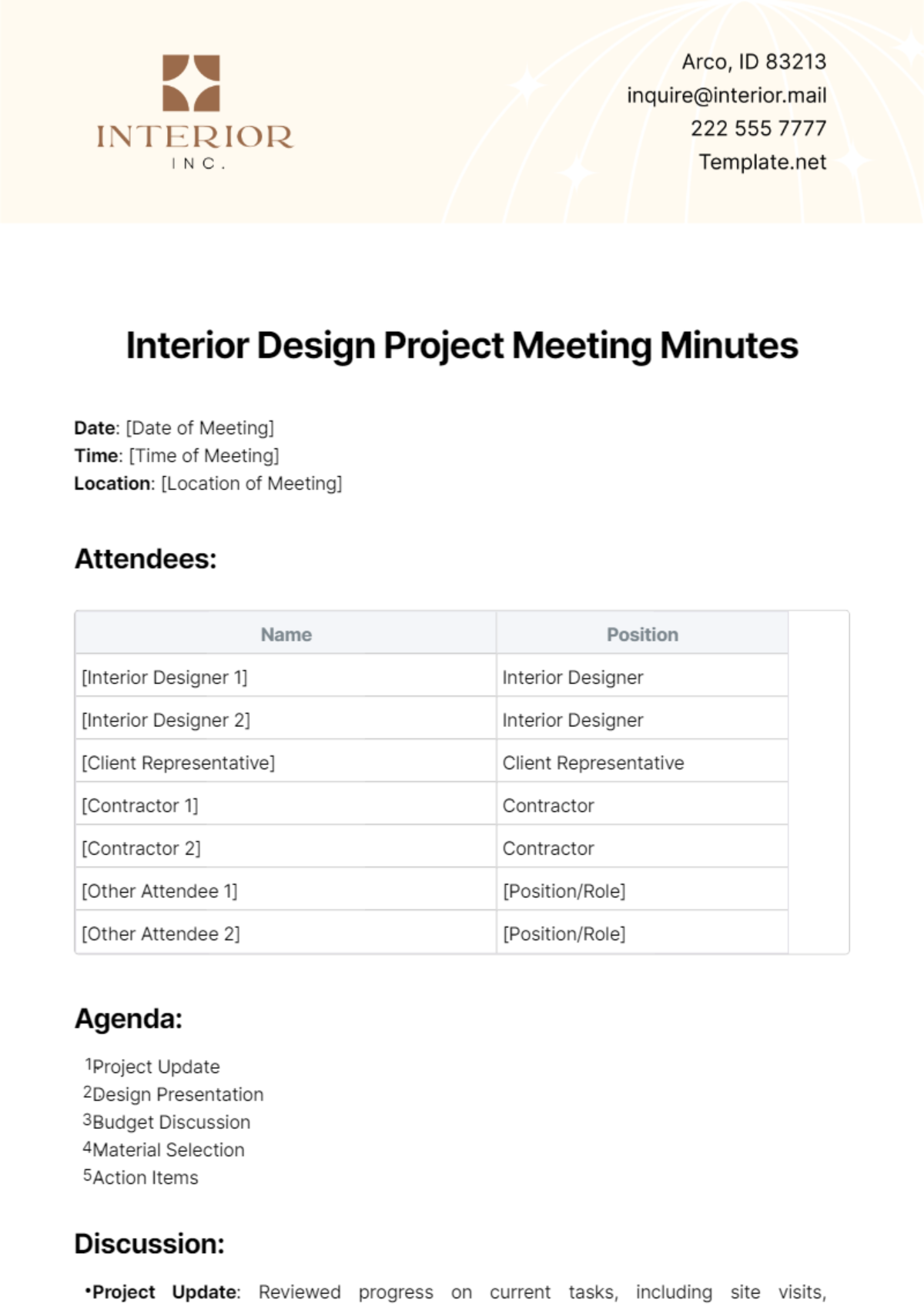 Free Interior Design Project Meeting Minutes Template