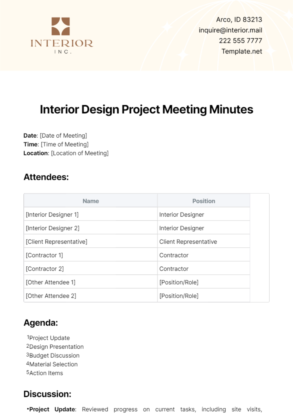 Interior Design Project Meeting Minutes Template - Edit Online & Download