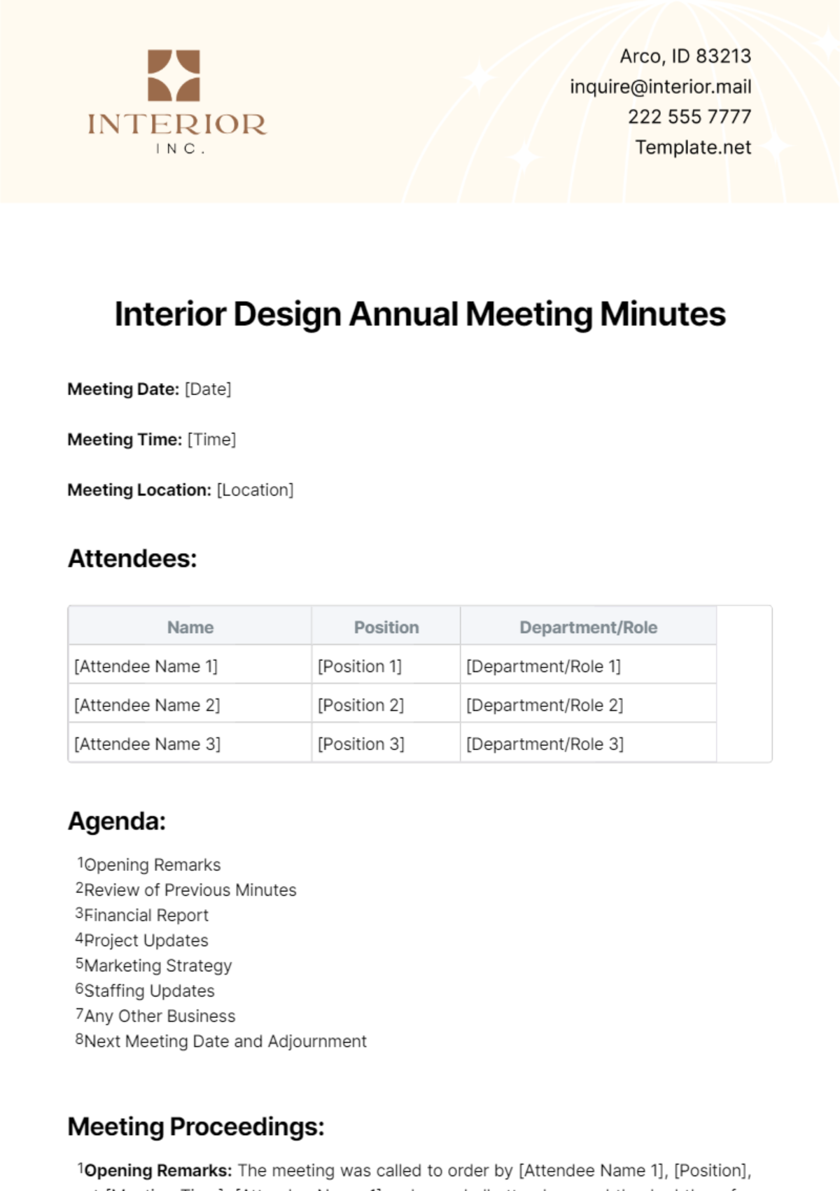 Interior Design Annual Meeting Minutes Template