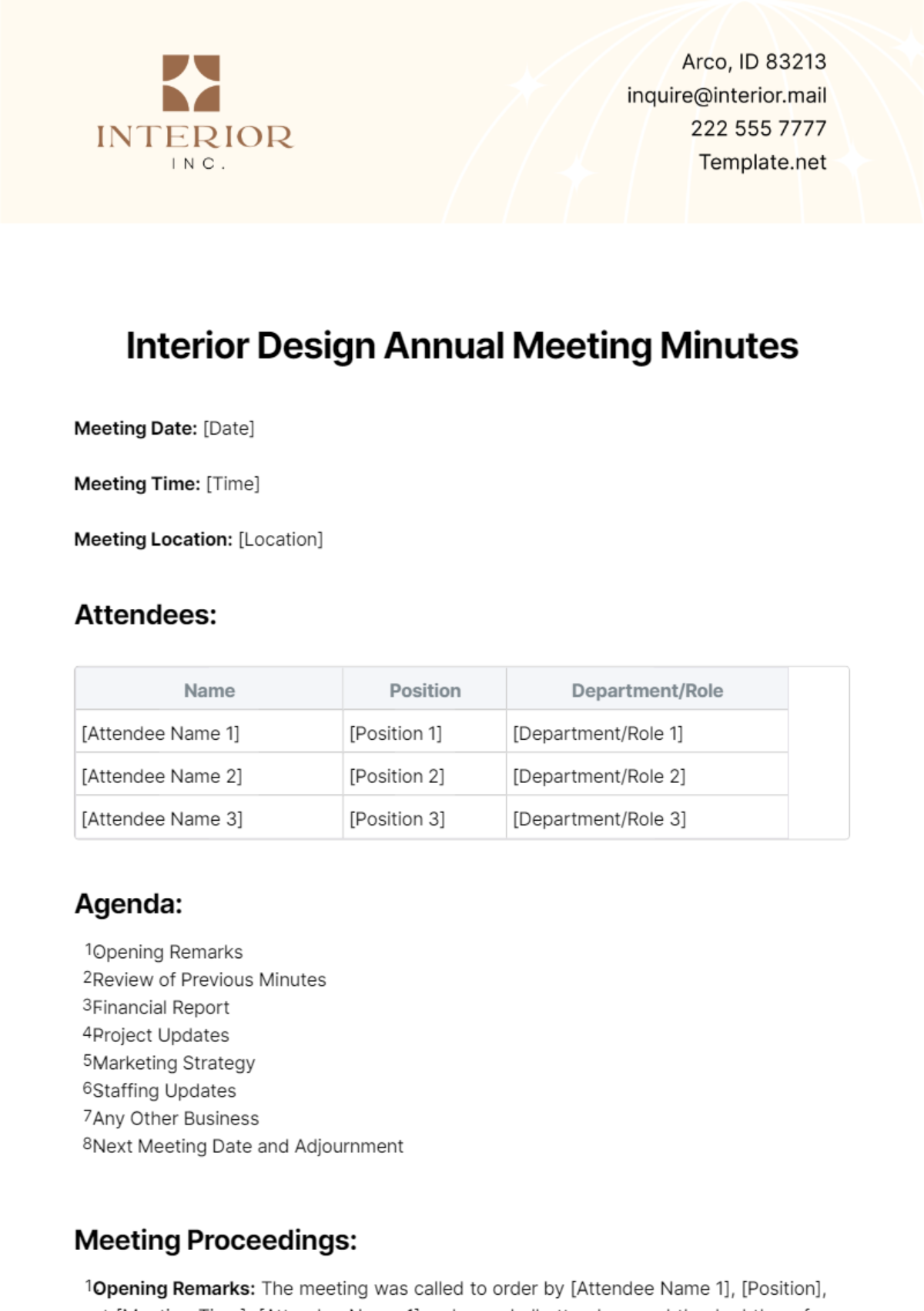 Interior Design Annual Meeting Minutes Template - Edit Online & Download