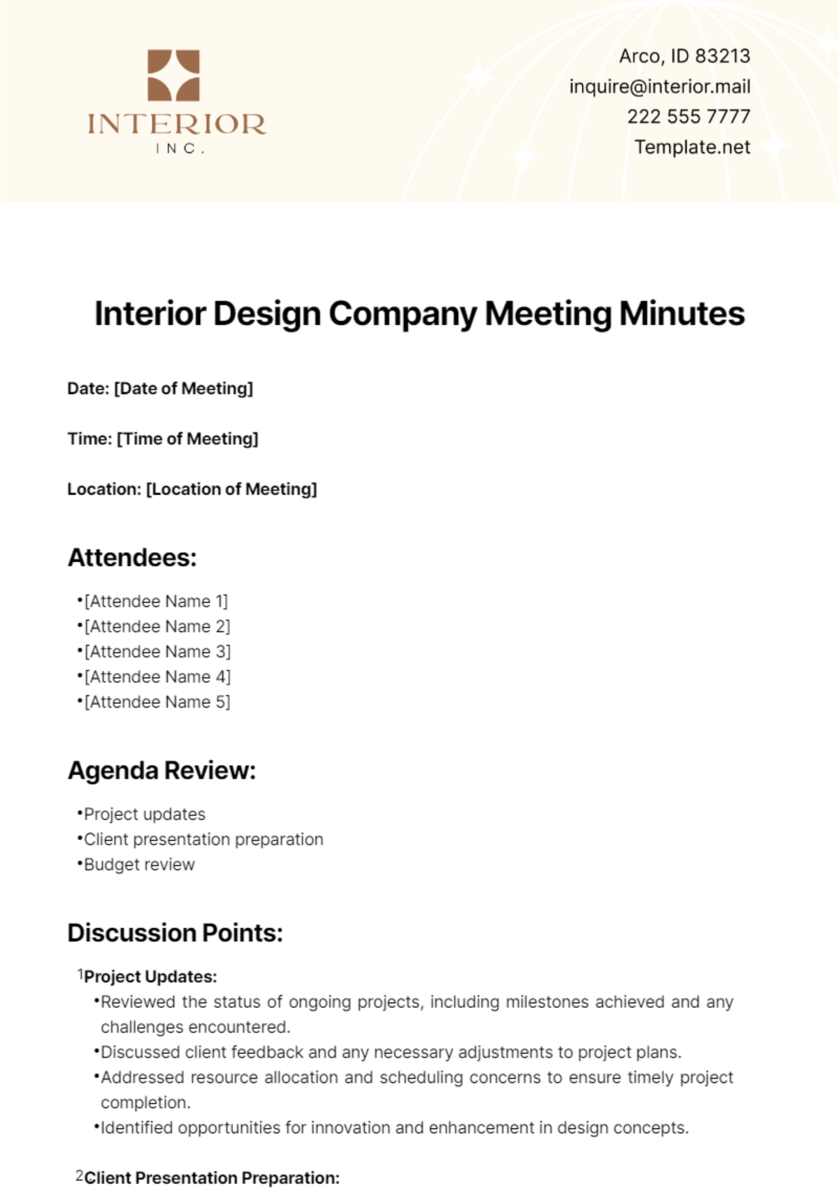 Free Interior Design Company Meeting Minutes Template