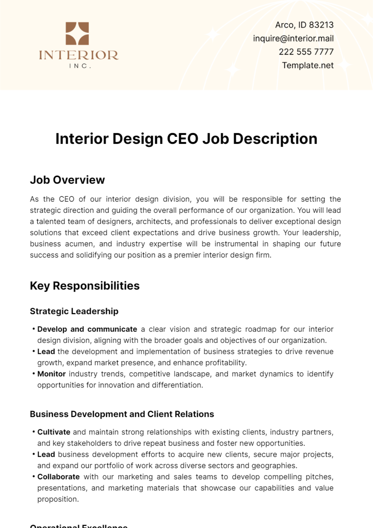 Interior Design CEO Job Description Template