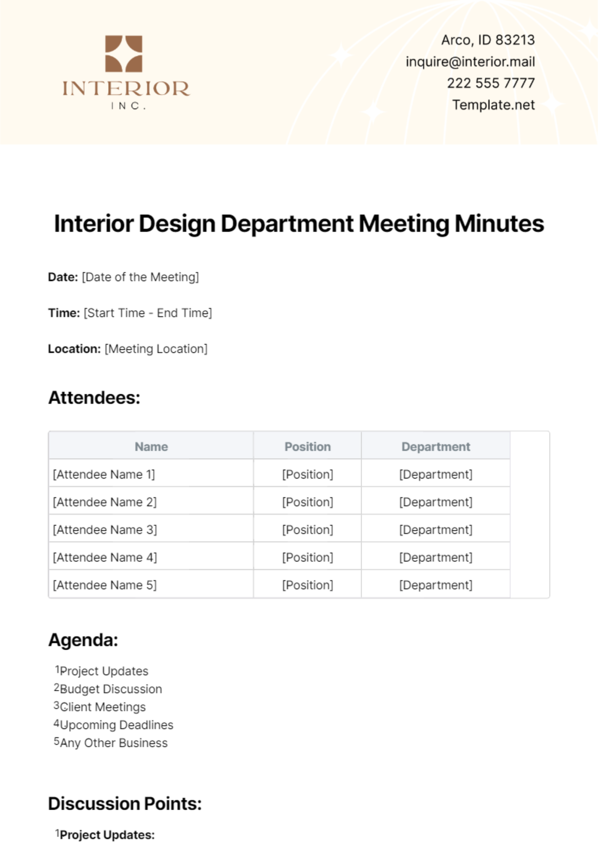 Interior Design Department Meeting Minutes Template - Edit Online & Download