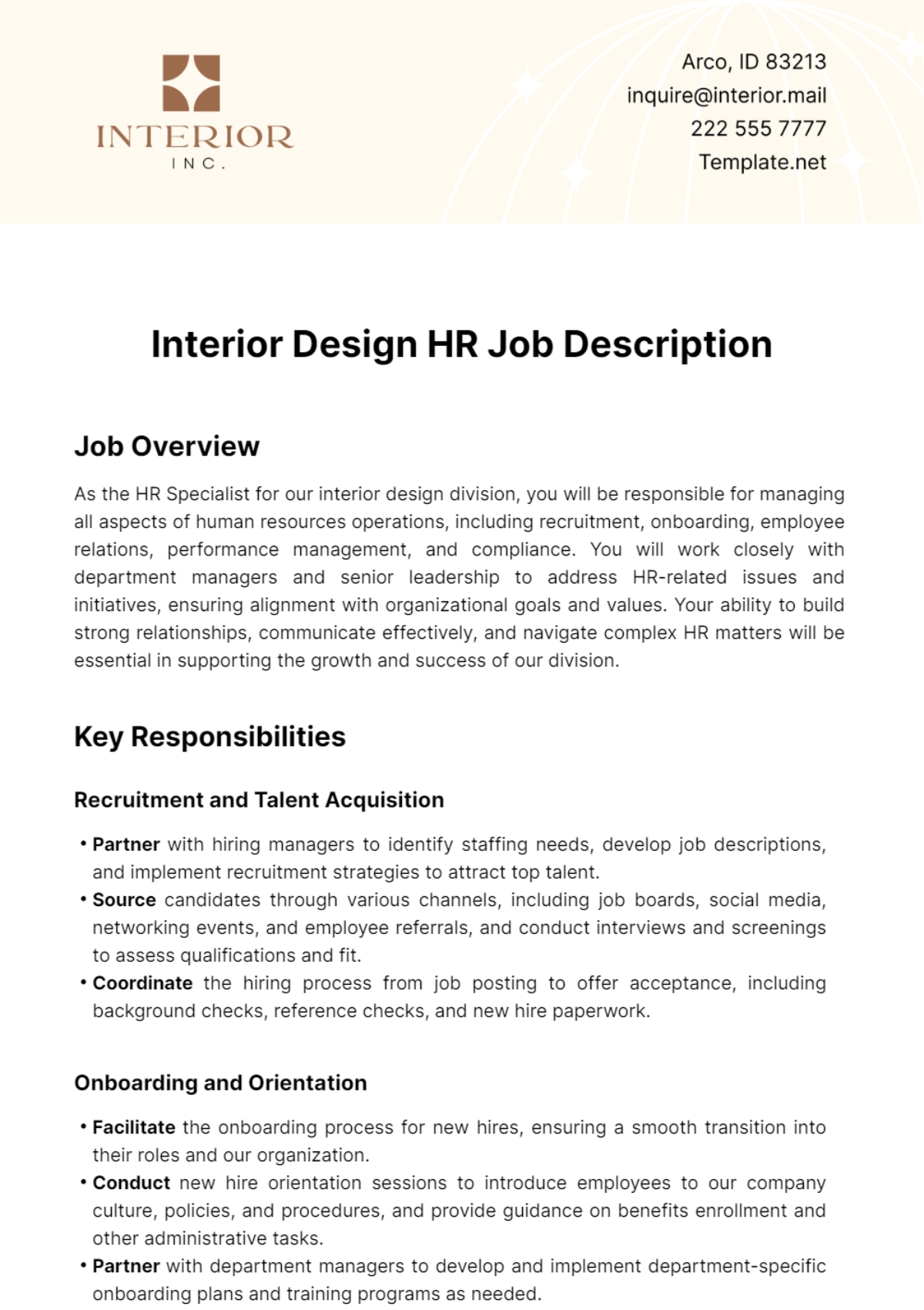 Interior Design HR Job Description Template
