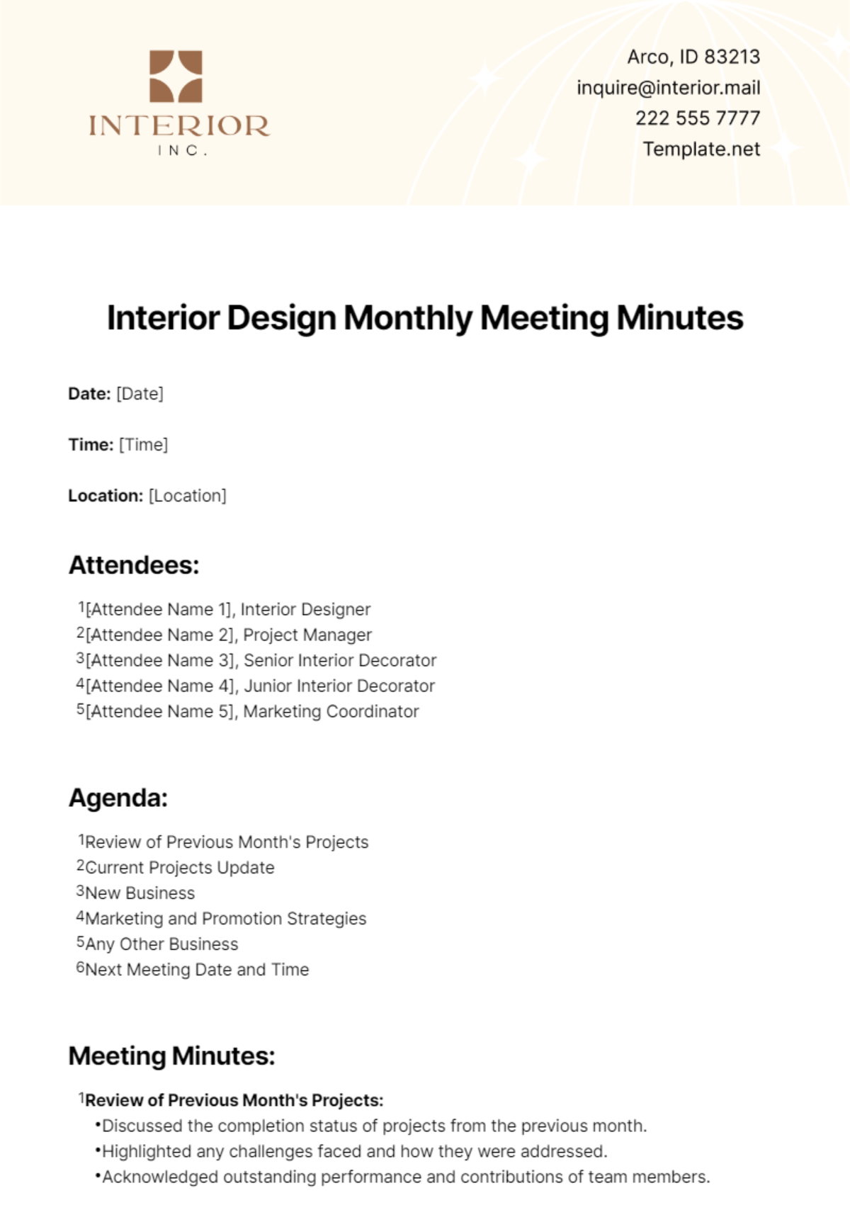 Free Interior Design Monthly Meeting Minutes Template