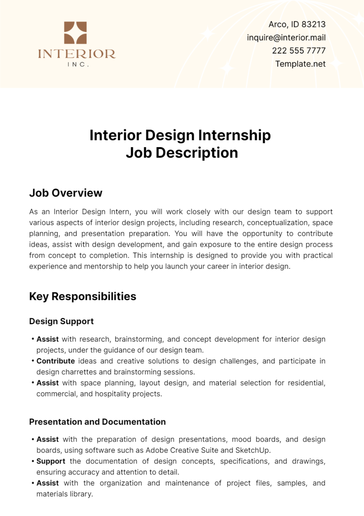 Interior Design Internship Job Description Template