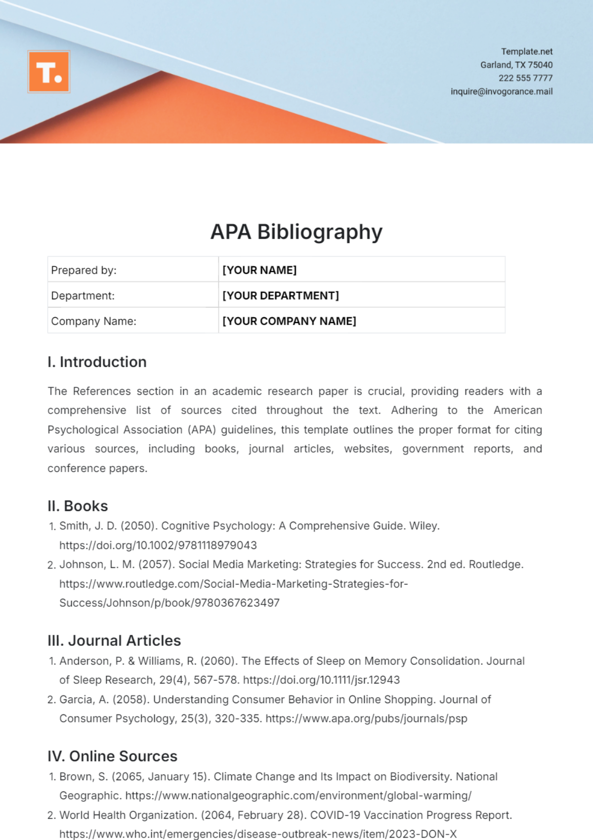 APA Bibliography Template - Edit Online & Download