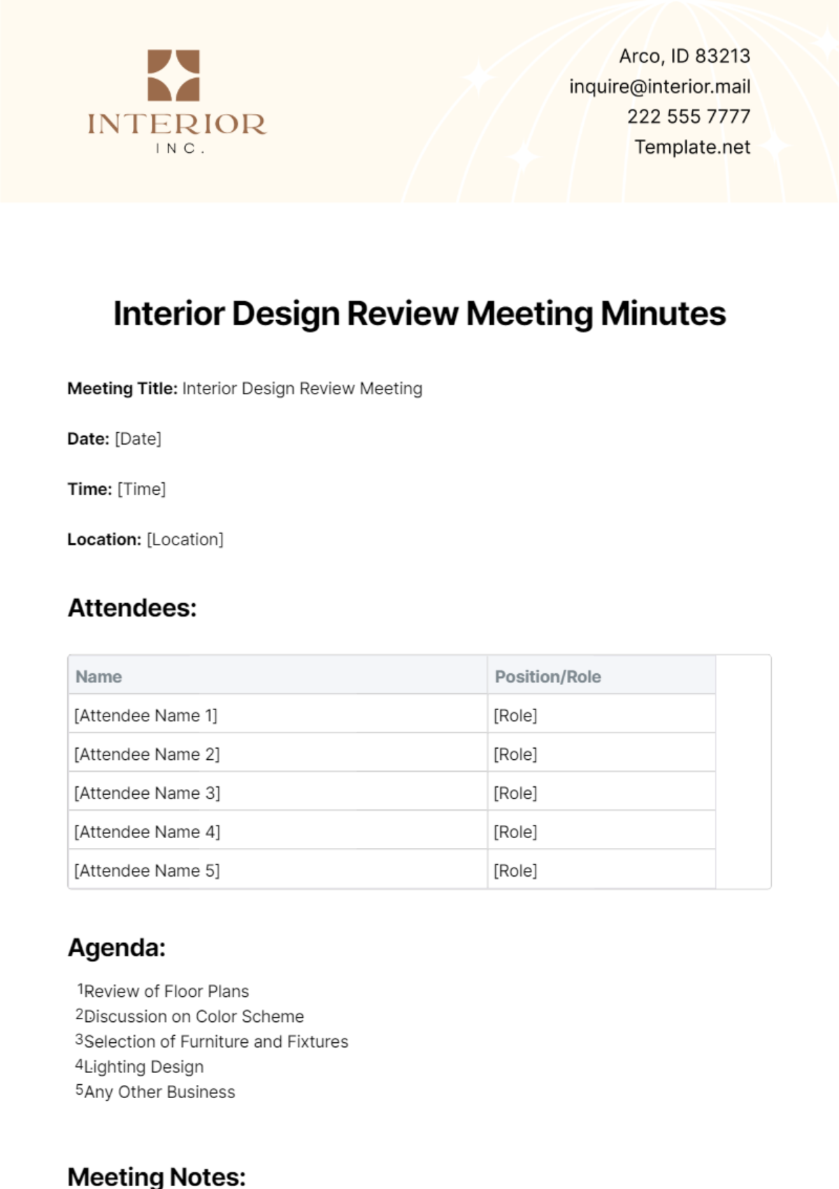 Free Interior Design Review Meeting Minutes Template