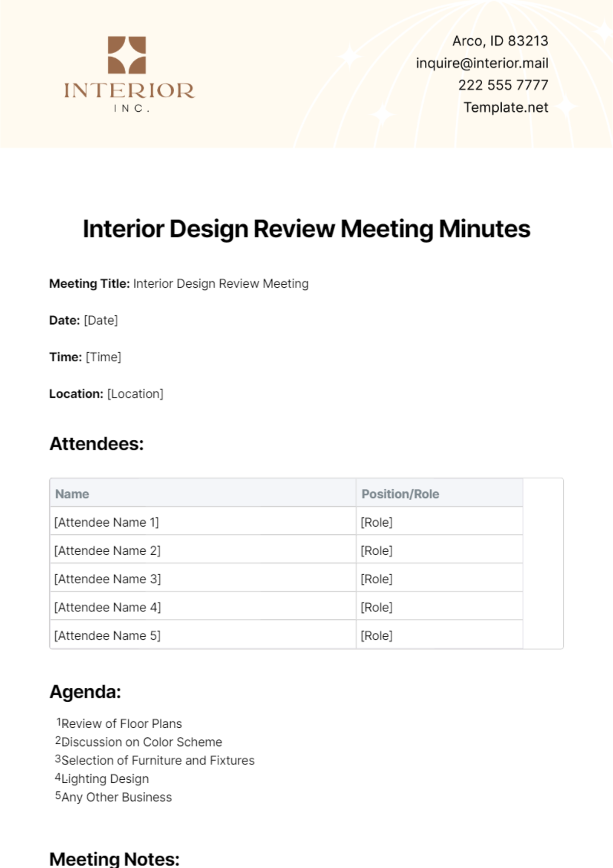 Interior Design Review Meeting Minutes Template - Edit Online & Download