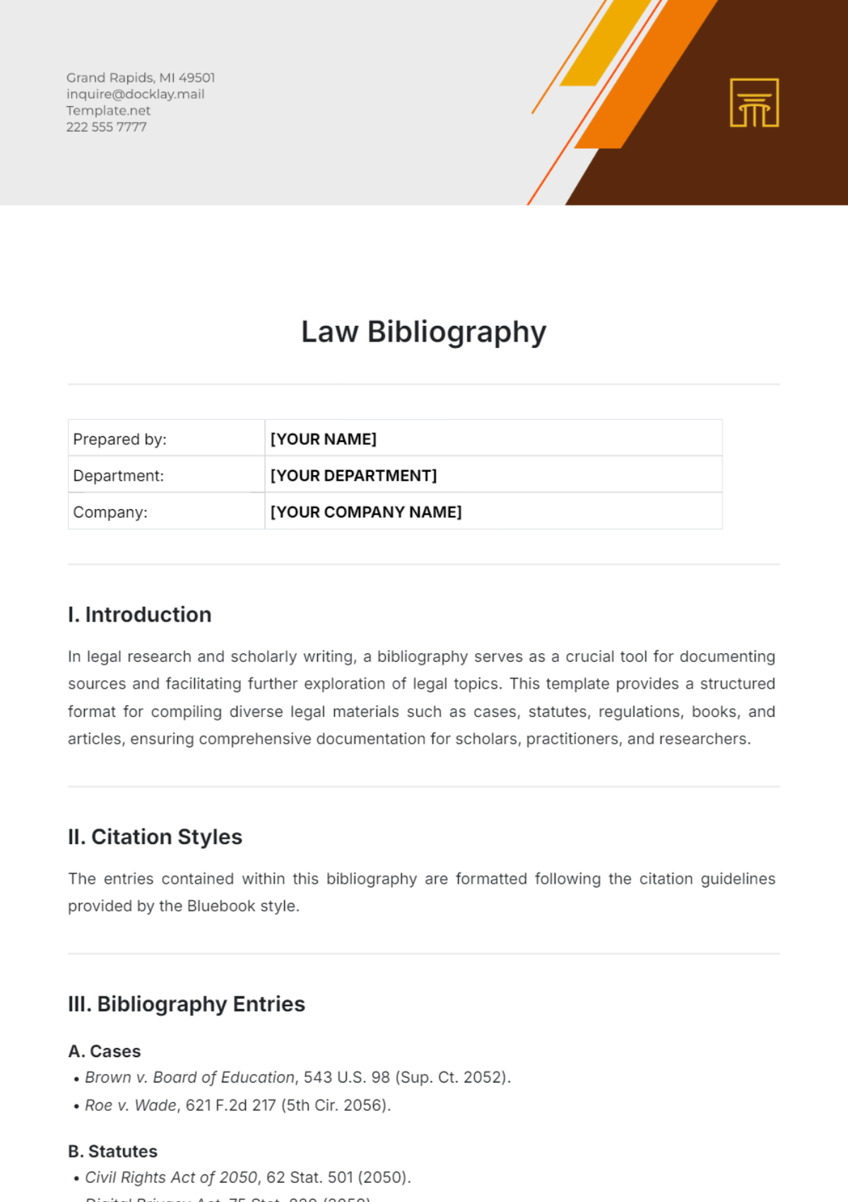 Law Bibliography Template - Edit Online & Download