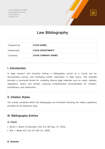 Free Law Bibliography Template to Edit Online