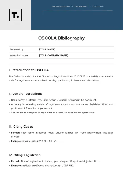 Free OSCOLA Bibliography Template to Edit Online
