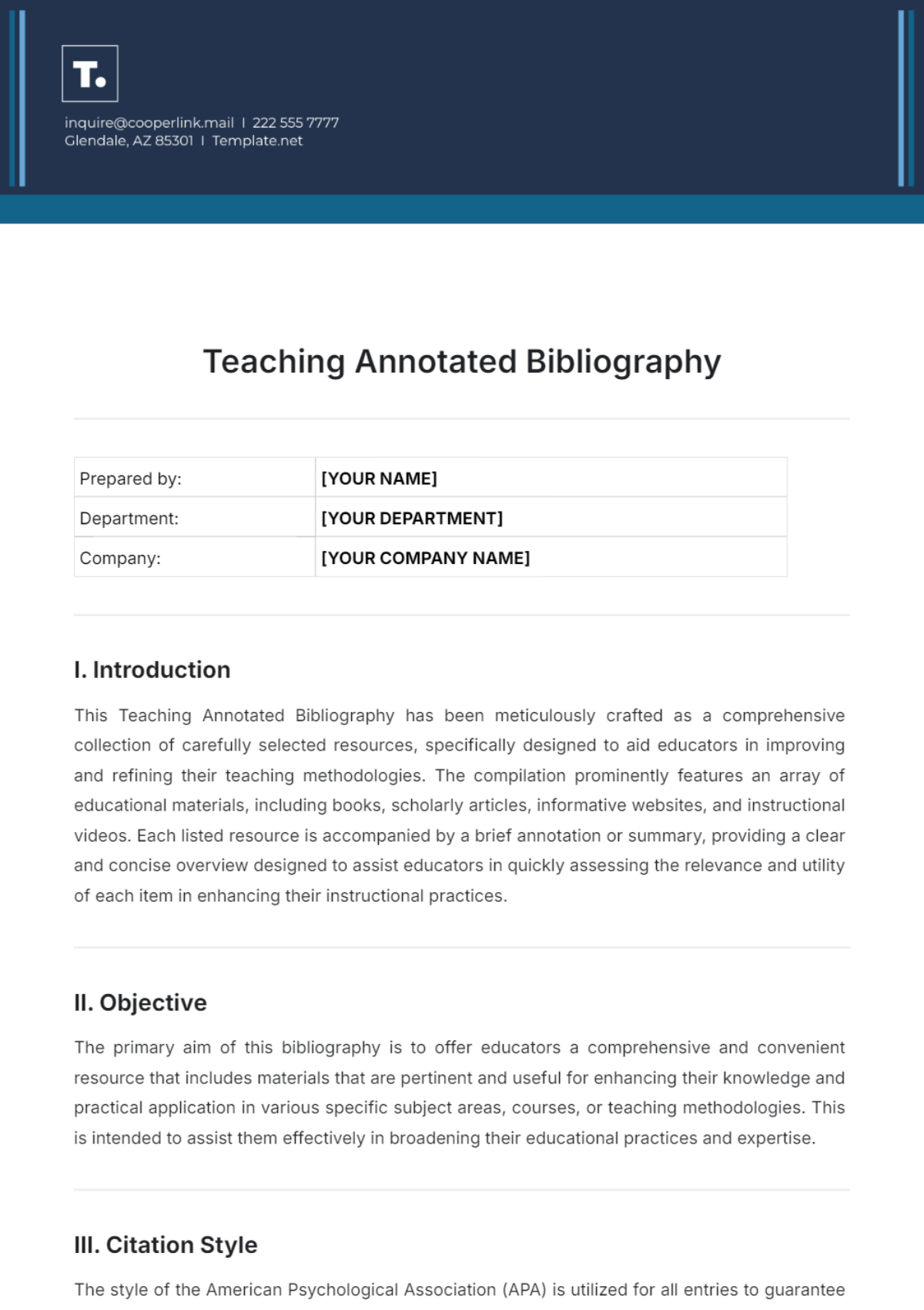 Teaching Annotated Bibliography Template - Edit Online & Download