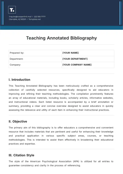 Free Teaching Annotated Bibliography Template to Edit Online