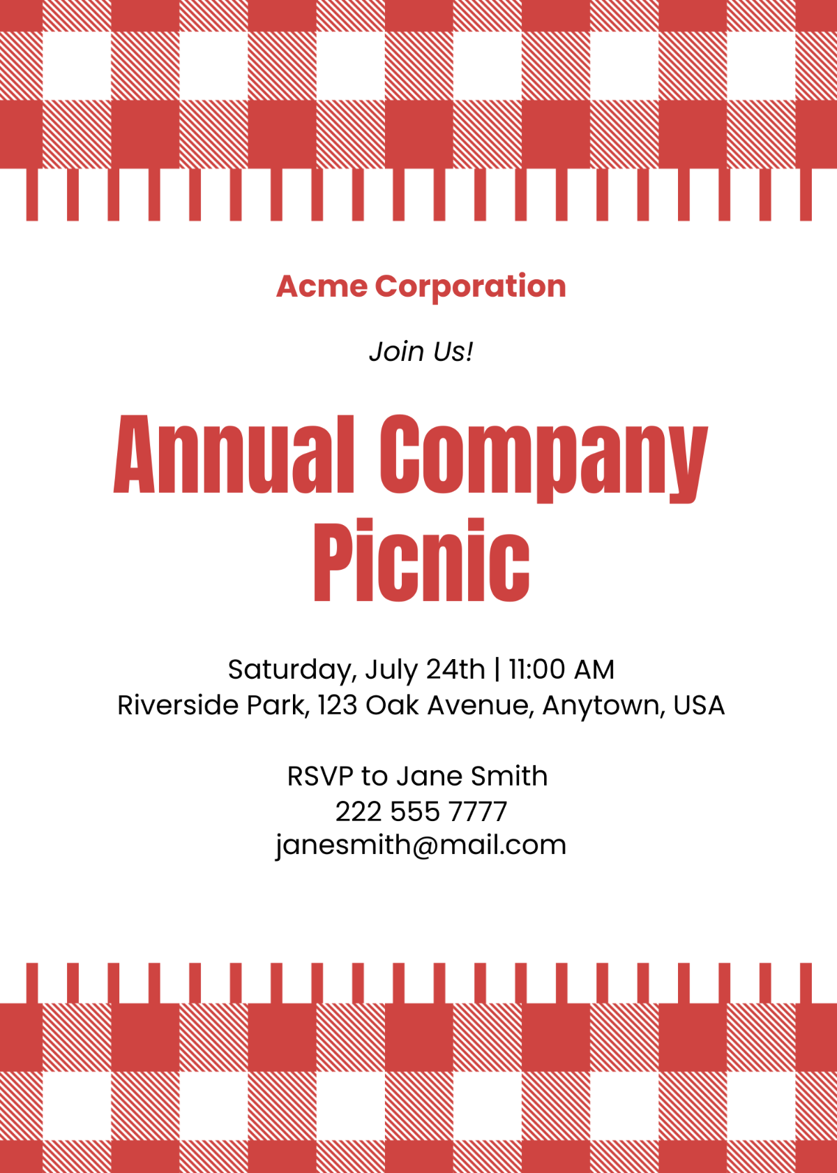 Annual Company Picnic Invitation Template - Edit Online & Download