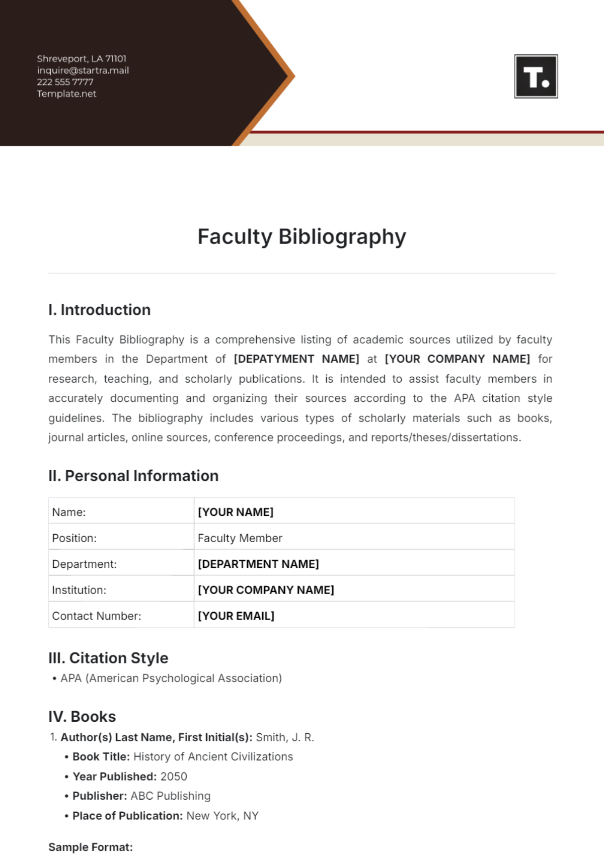 Faculty Bibliography Template | Template.net