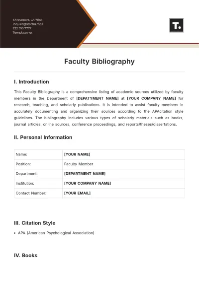 Free Faculty Bibliography Template to Edit Online