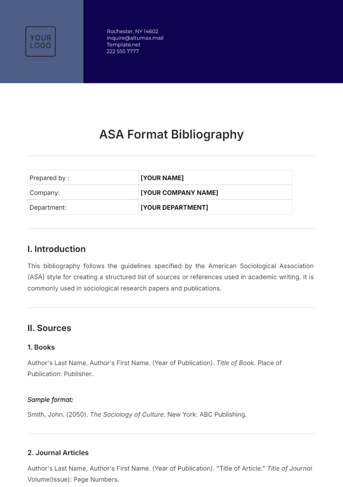 ASA Format Bibliography Template - Edit Online & Download