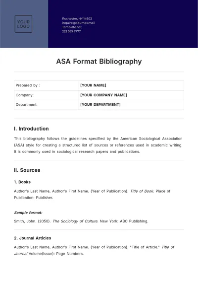 Free ASA Format Bibliography Template to Edit Online