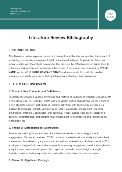 Free Literature Review Bibliography Template to Edit Online