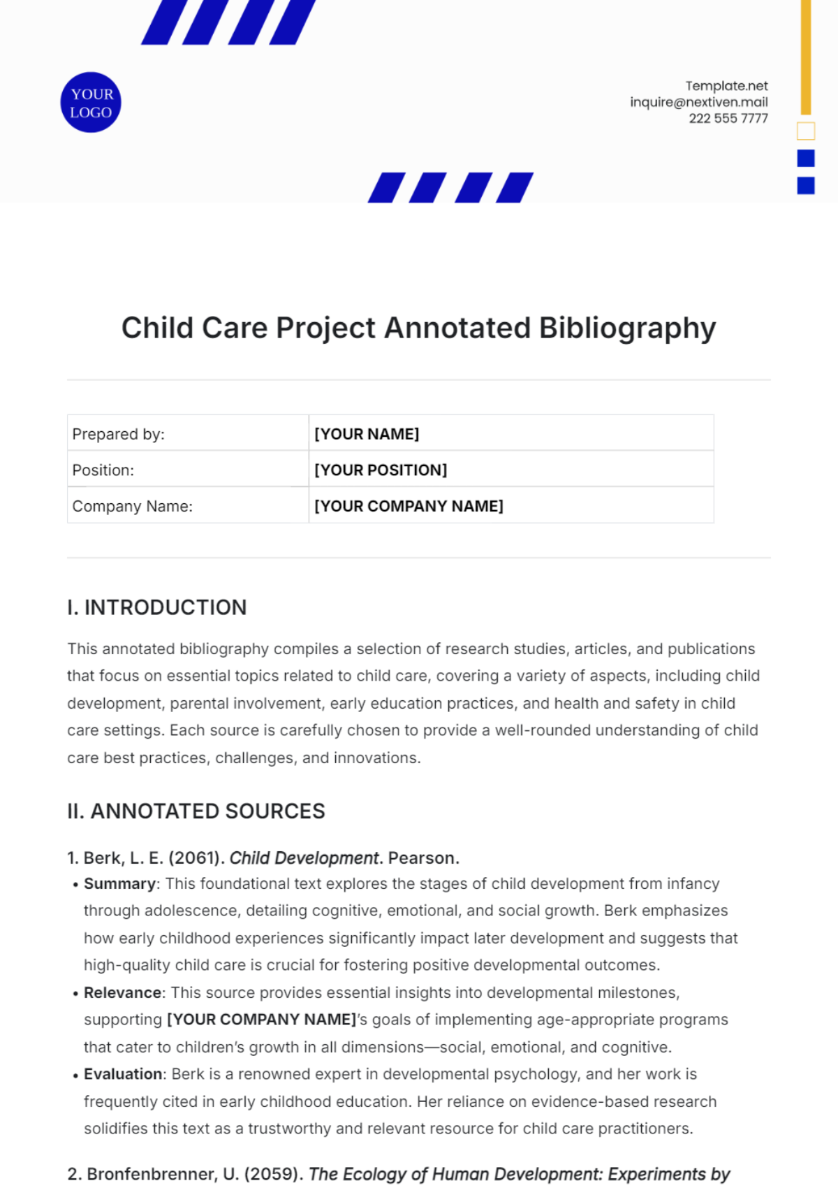 Child Care Project Annotated Bibliography Template - Edit Online & Download