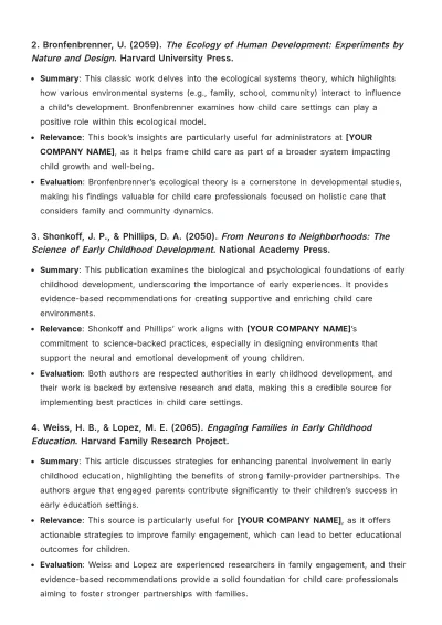 Free Child Care Project Annotated Bibliography Template to Edit Online