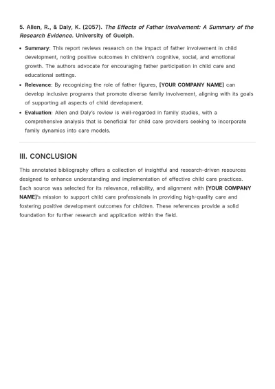 Free Child Care Project Annotated Bibliography Template to Edit Online