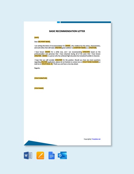 Basic Letter Of Recommendation Template Pack Of 3 Pre - vrogue.co