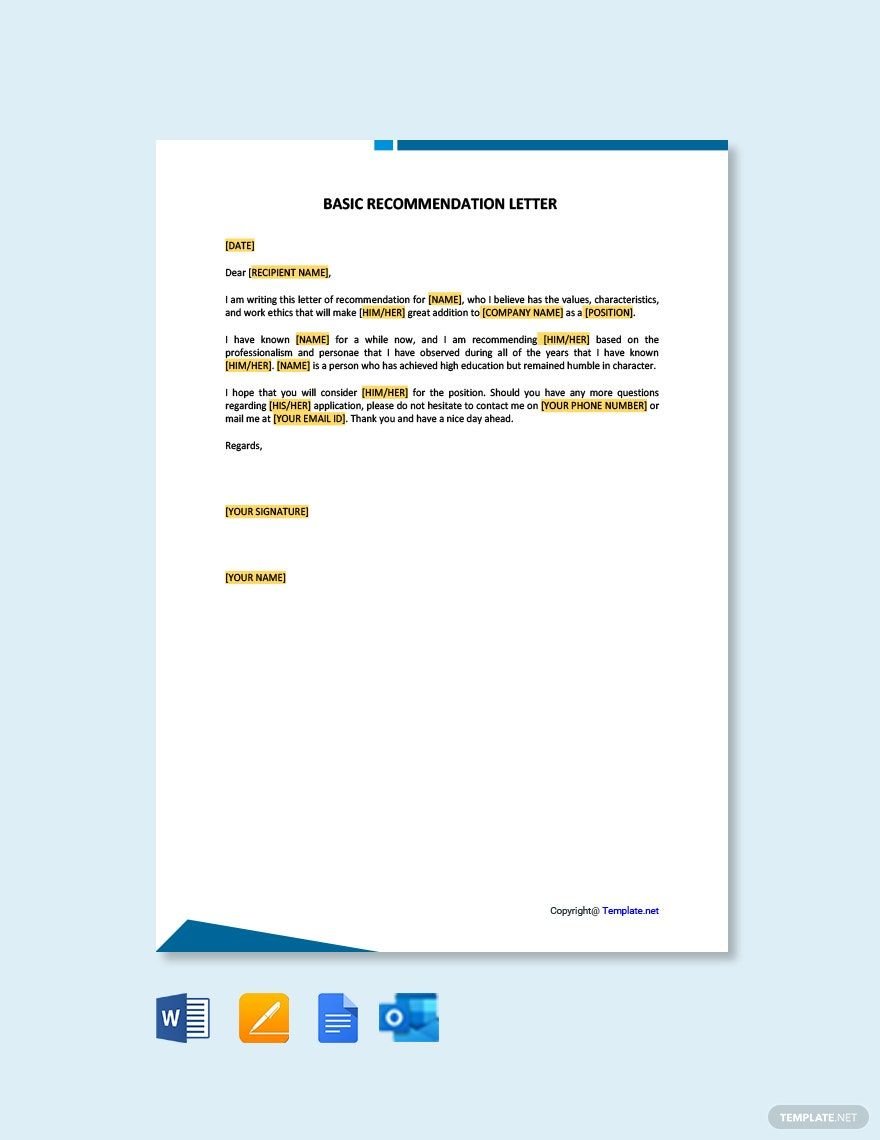 Basic Recommendation Letter Template