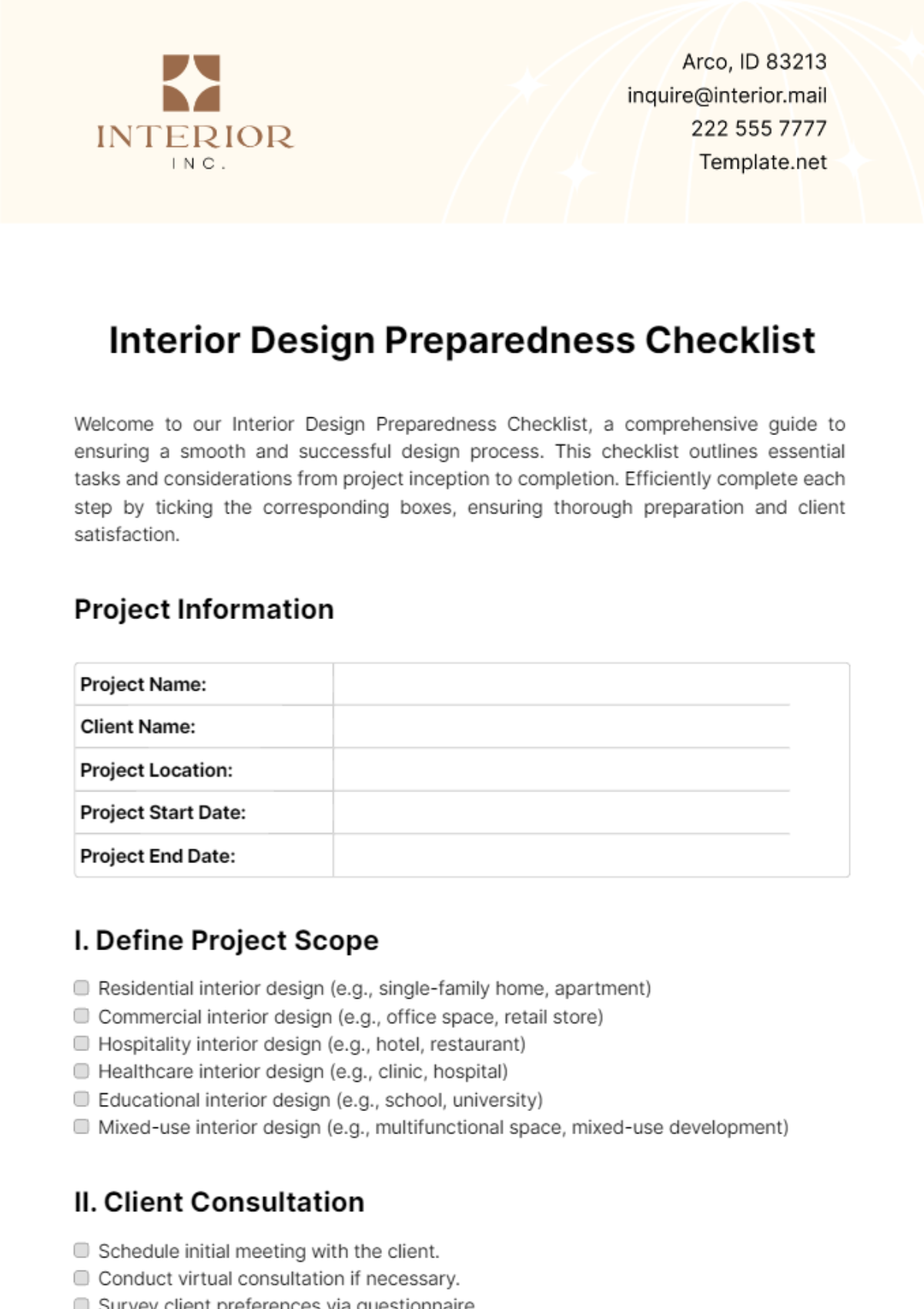 Free Interior Design Preparedness Checklist Template