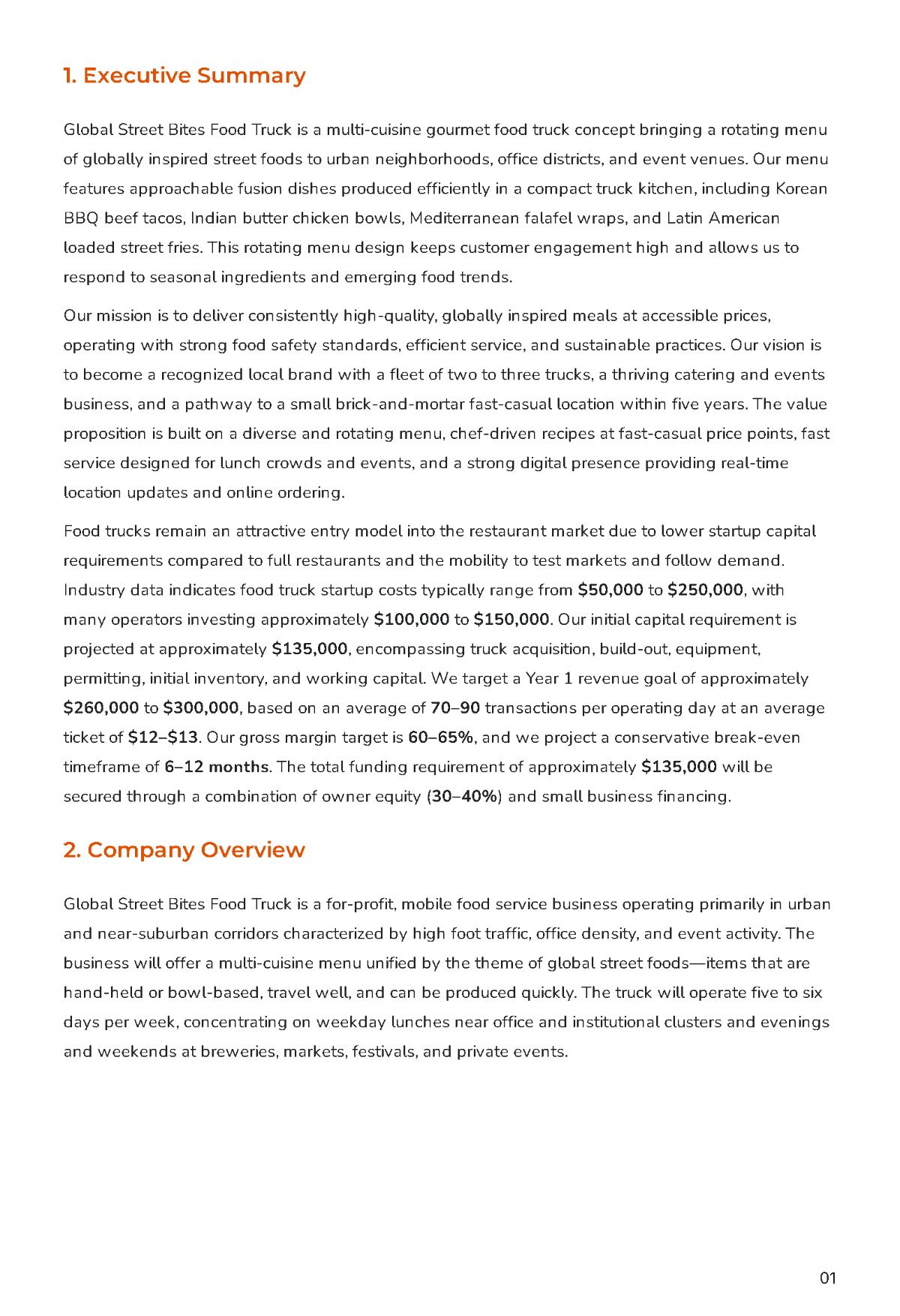 Free Food Truck Business Plan Template to Edit Online