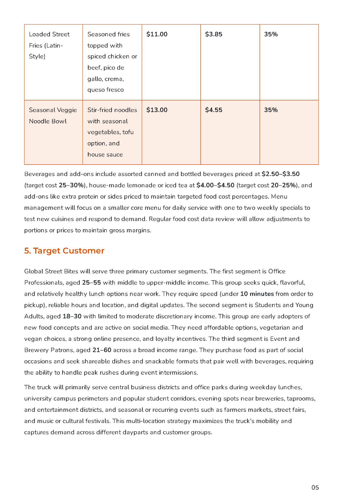 Free Food Truck Business Plan Template to Edit Online