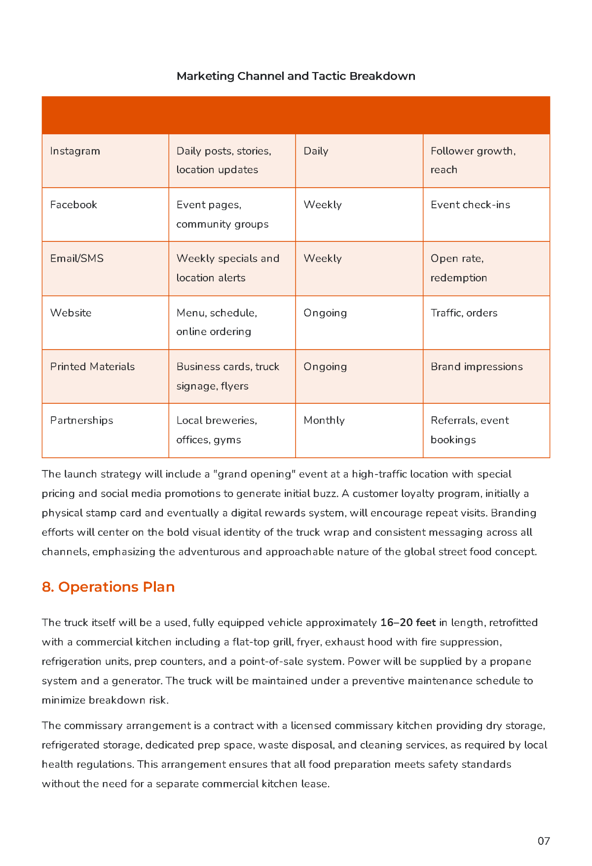 Free Food Truck Business Plan Template to Edit Online