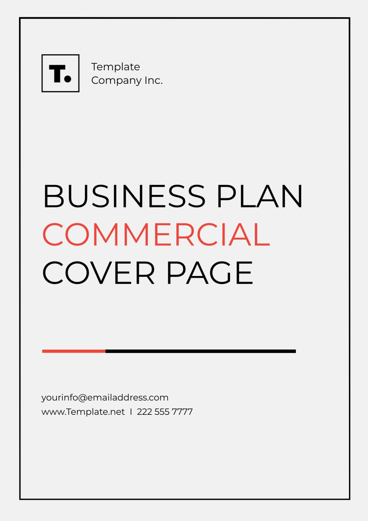 Business Plan Commercial Cover Page Template