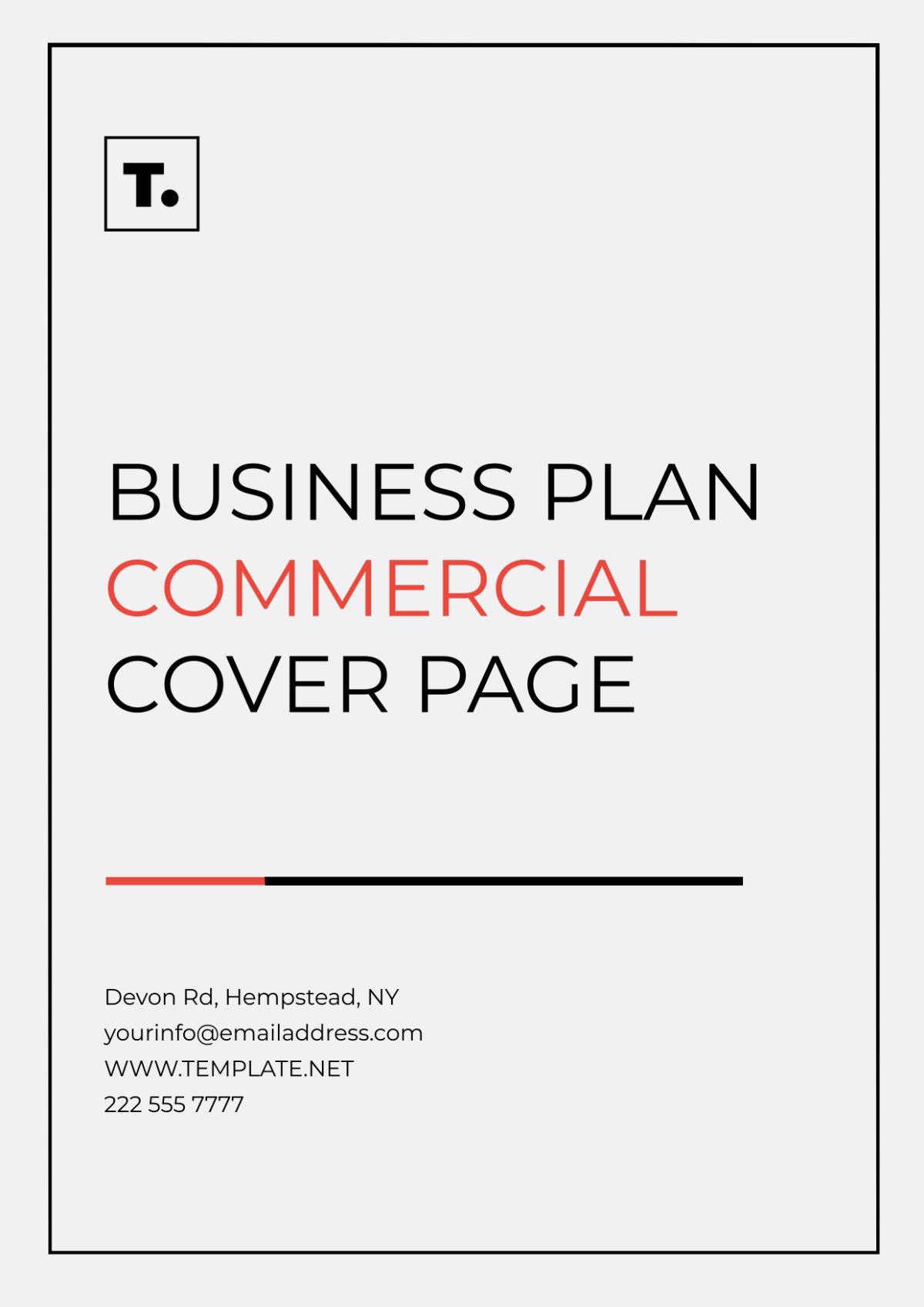 Business Plan Commercial Cover Page