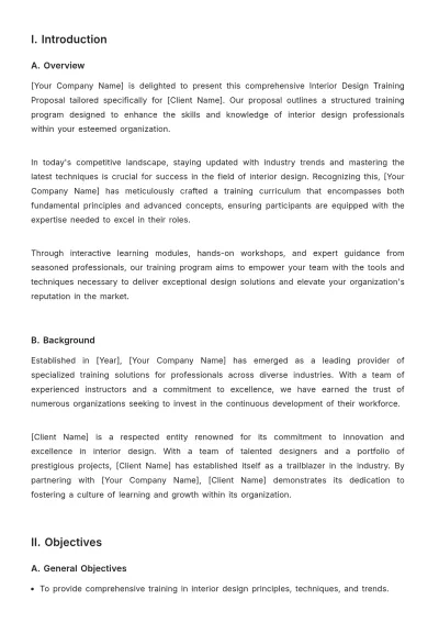 Free Interior Design Training Proposal Template to Edit Online
