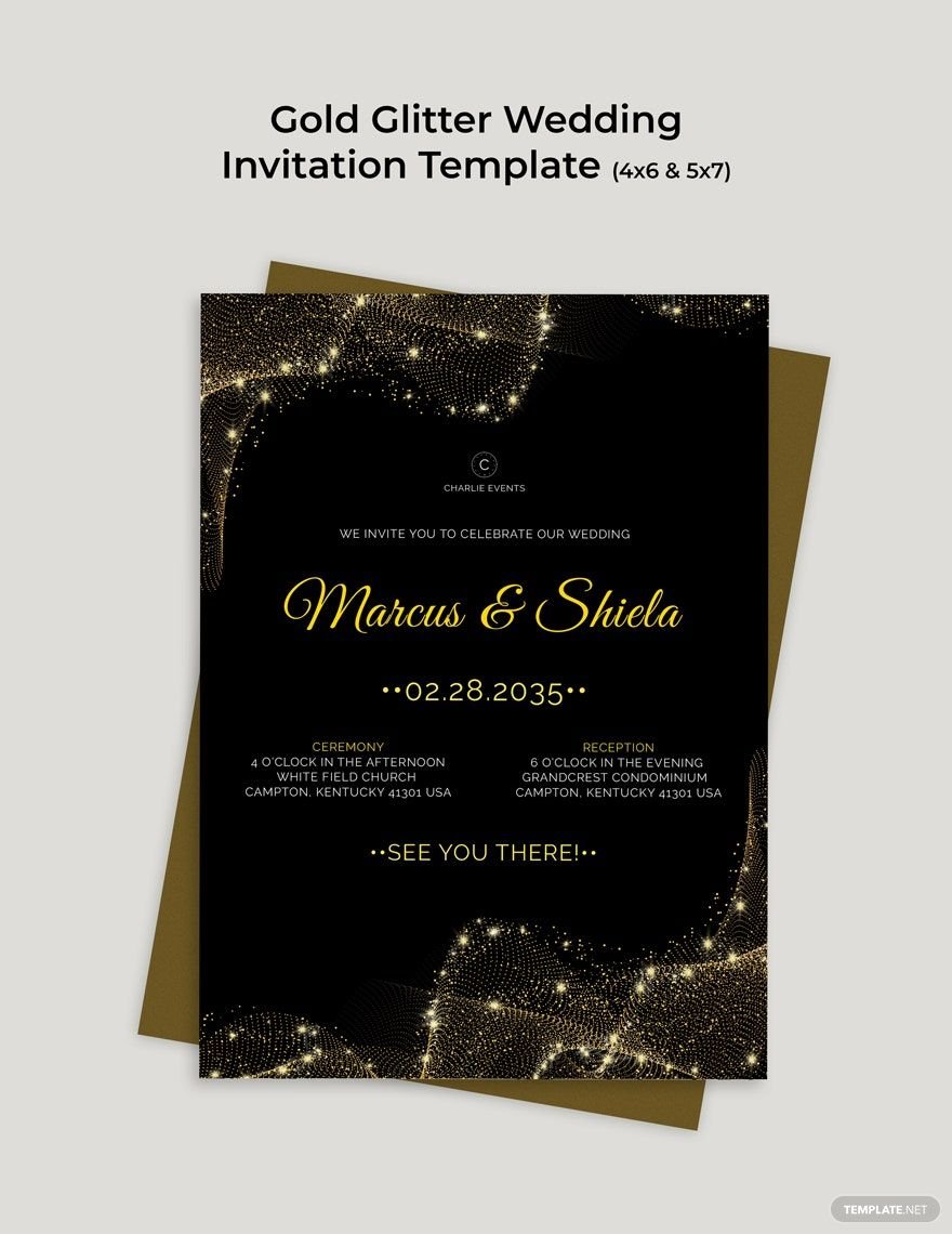 Gold Glitter Wedding Invitation Template