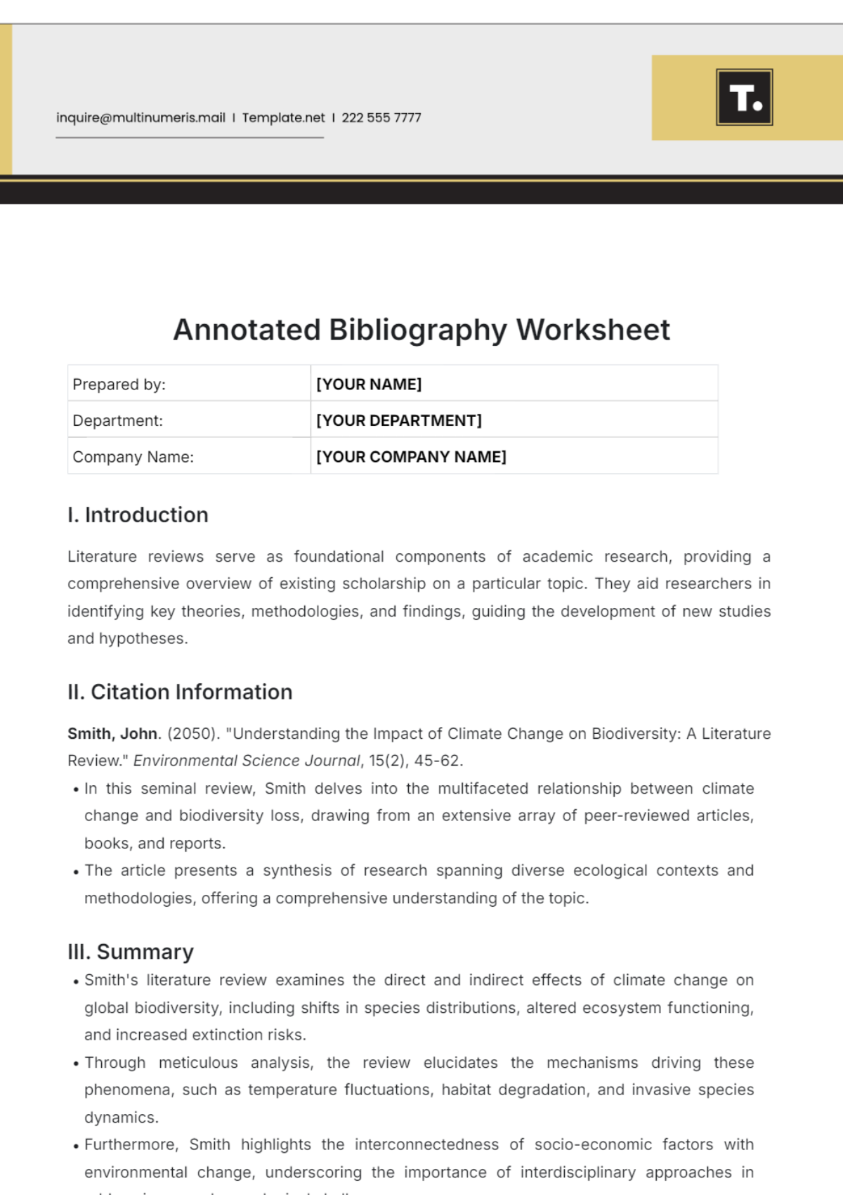 Annotated Bibliography Worksheet Template - Edit Online & Download