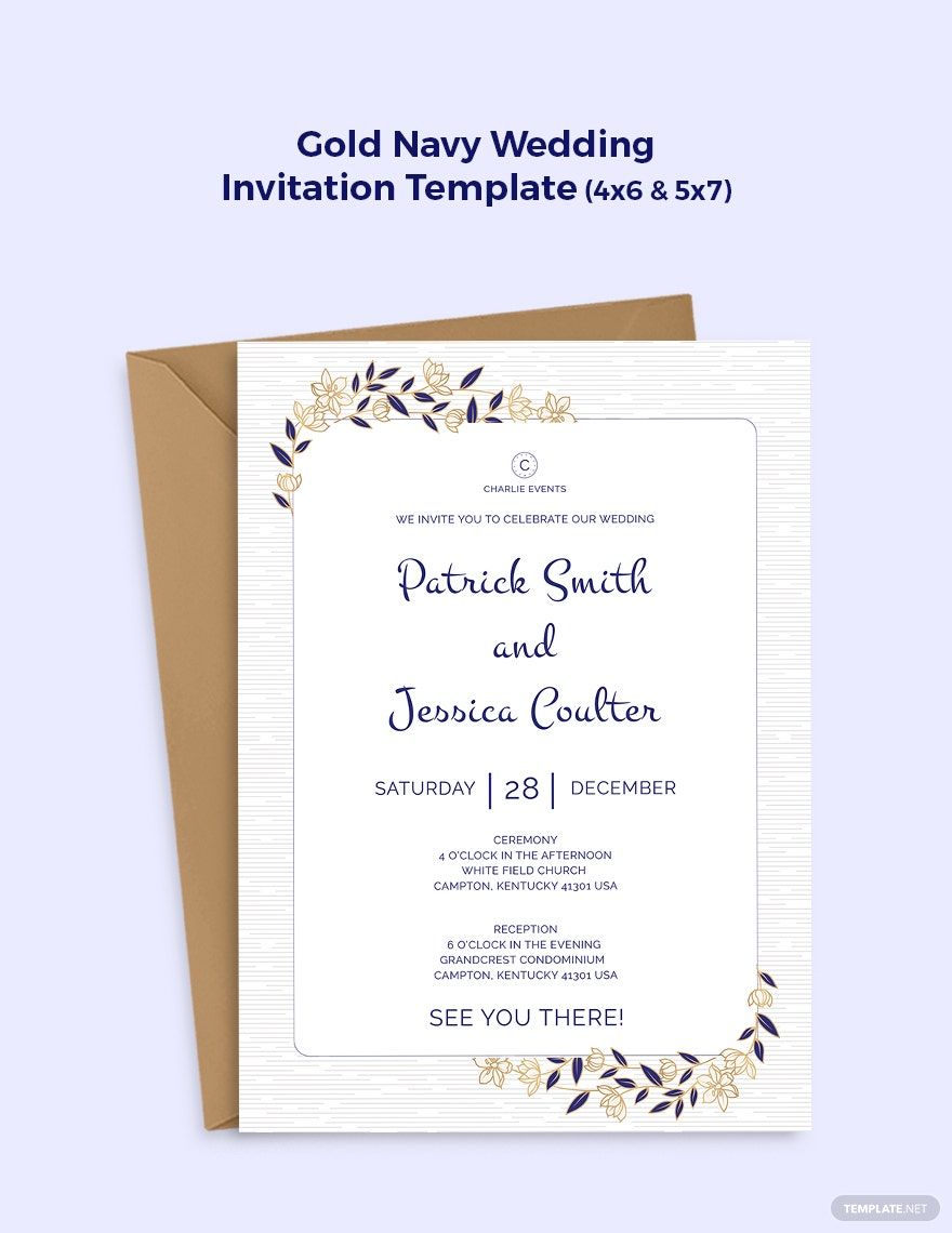Gold Navy Wedding Invitation Template