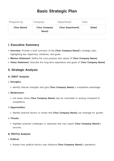Free Basic Strategic Plan Template to Edit Online