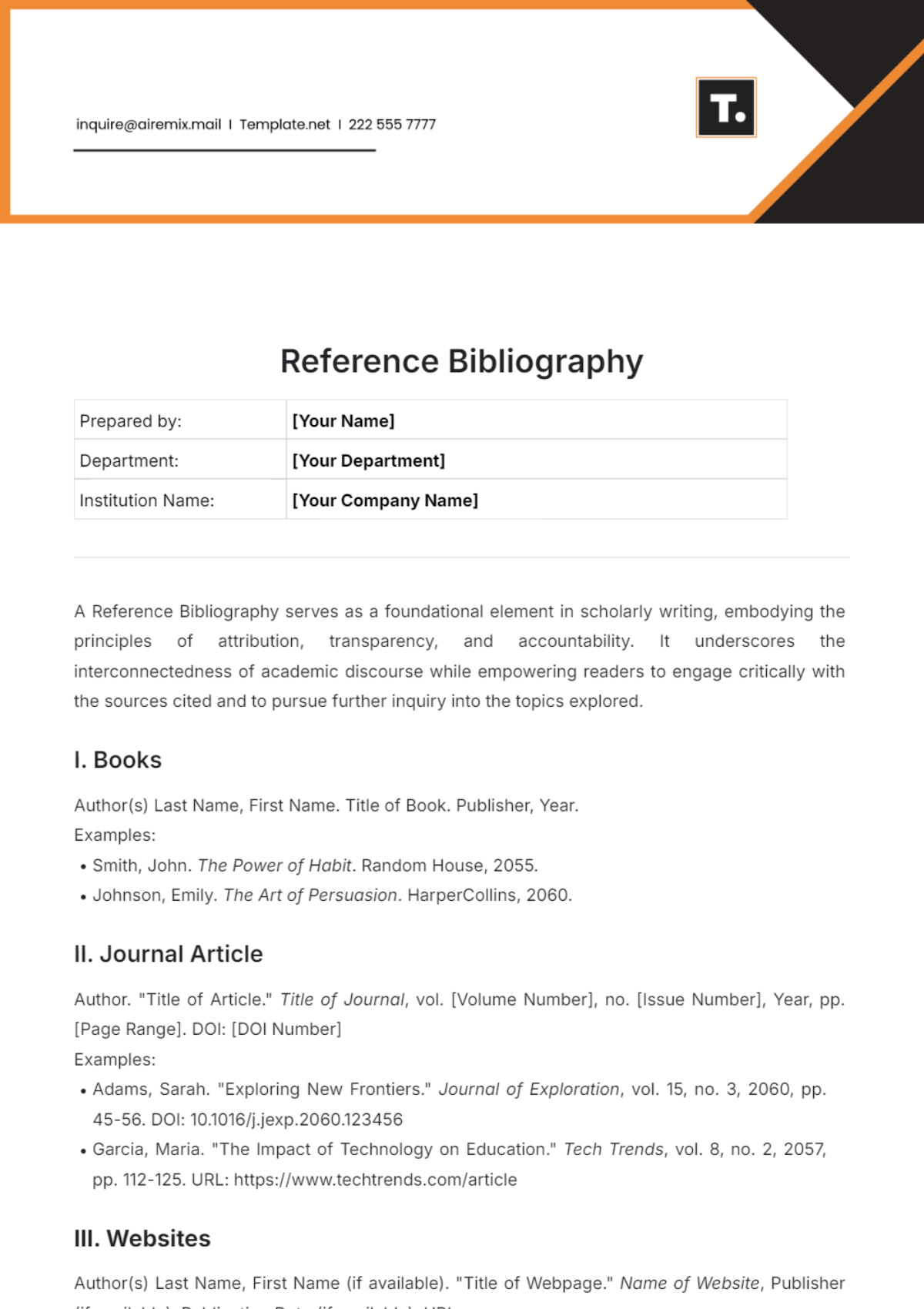 Reference Bibliography Template - Edit Online & Download