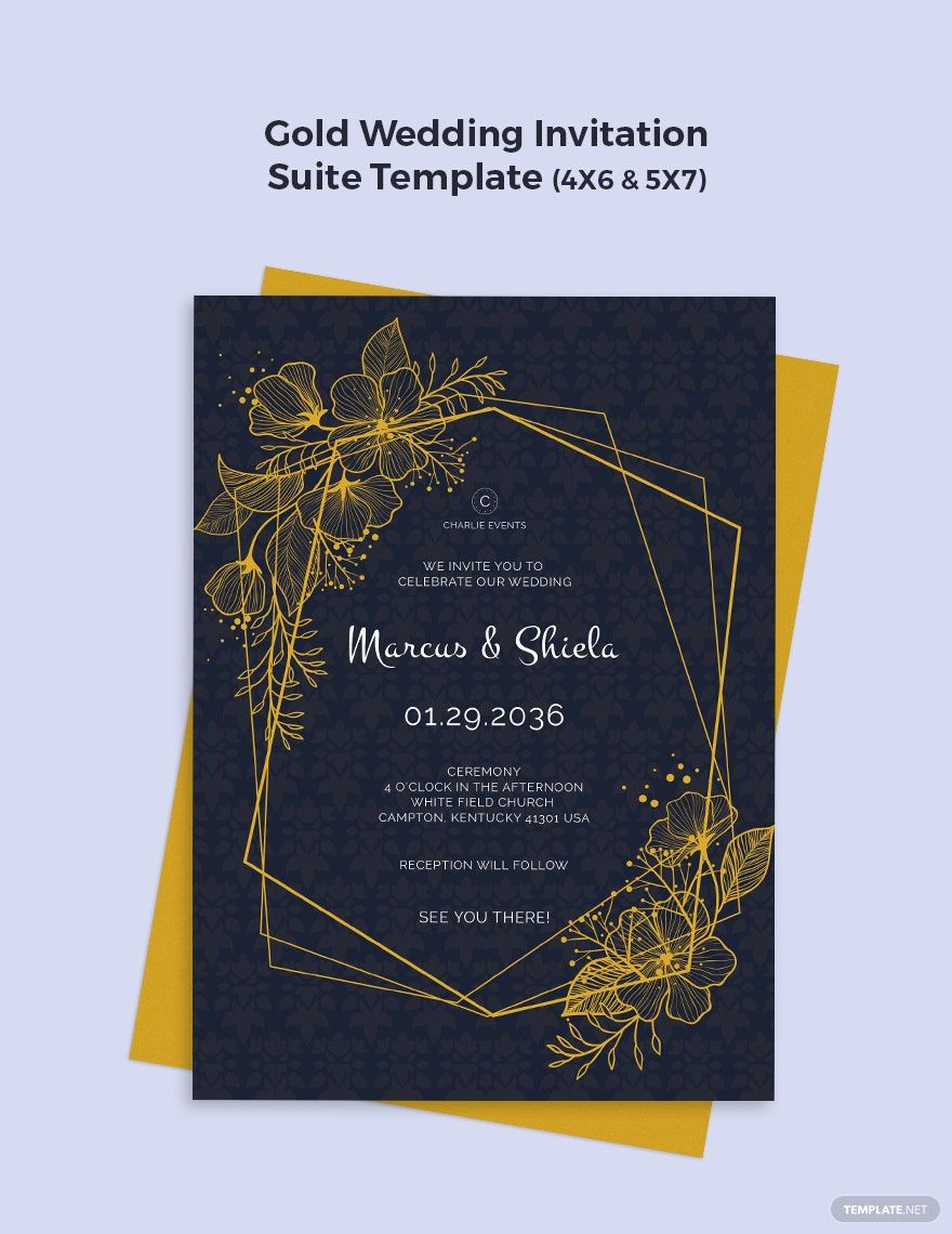 Gold Wedding Invitation Suite Template