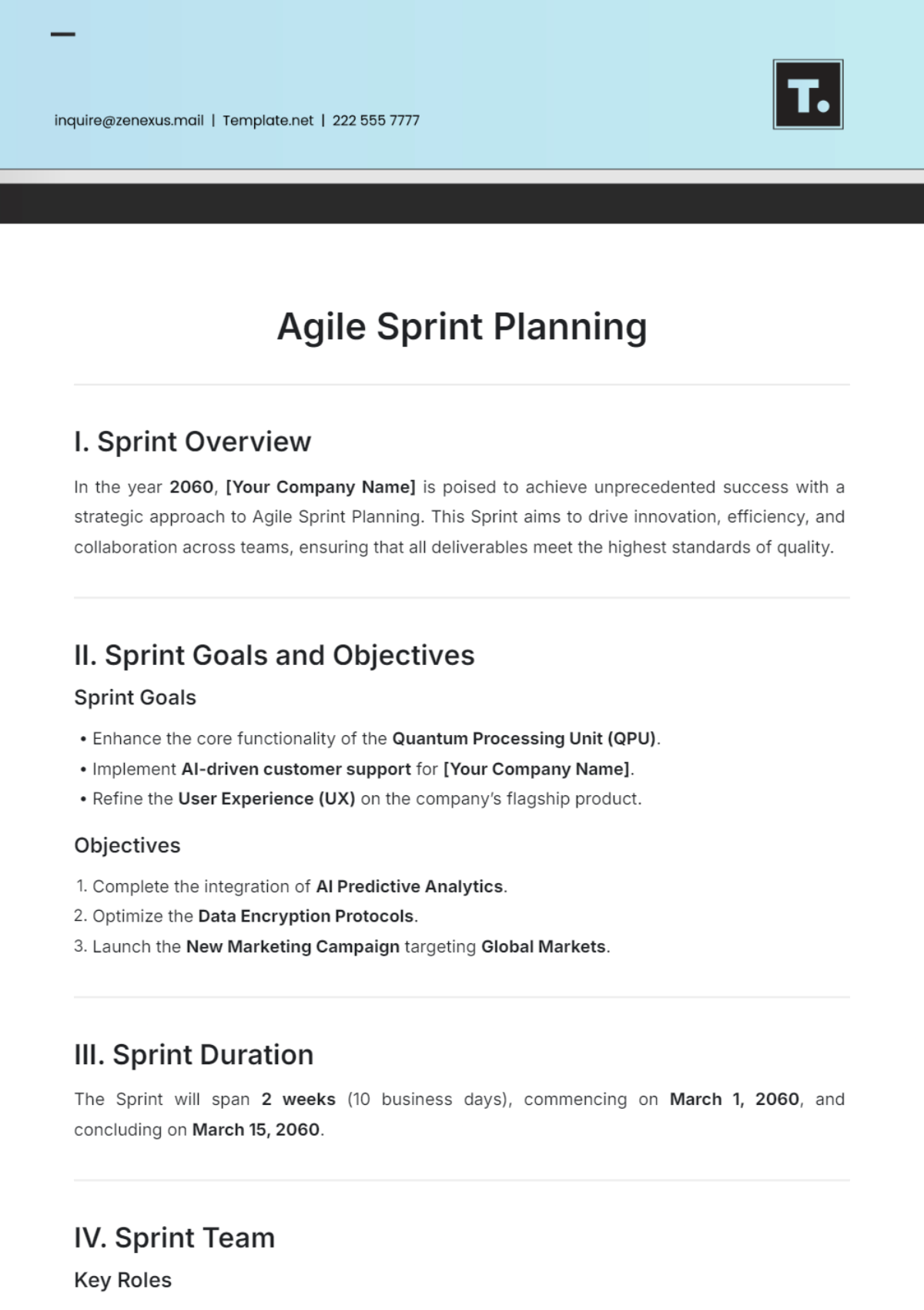 Agile Sprint Planning Template