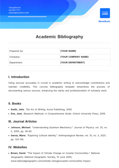 Free Academic Bibliography Template to Edit Online