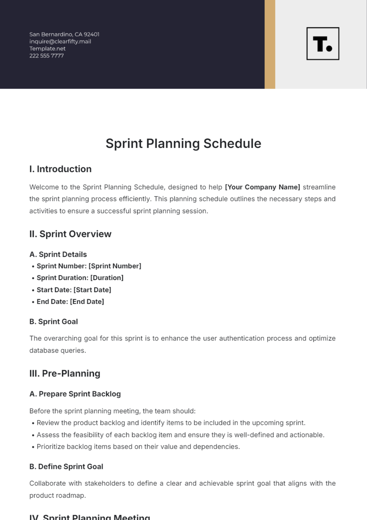 Sprint Planning Schedule Template