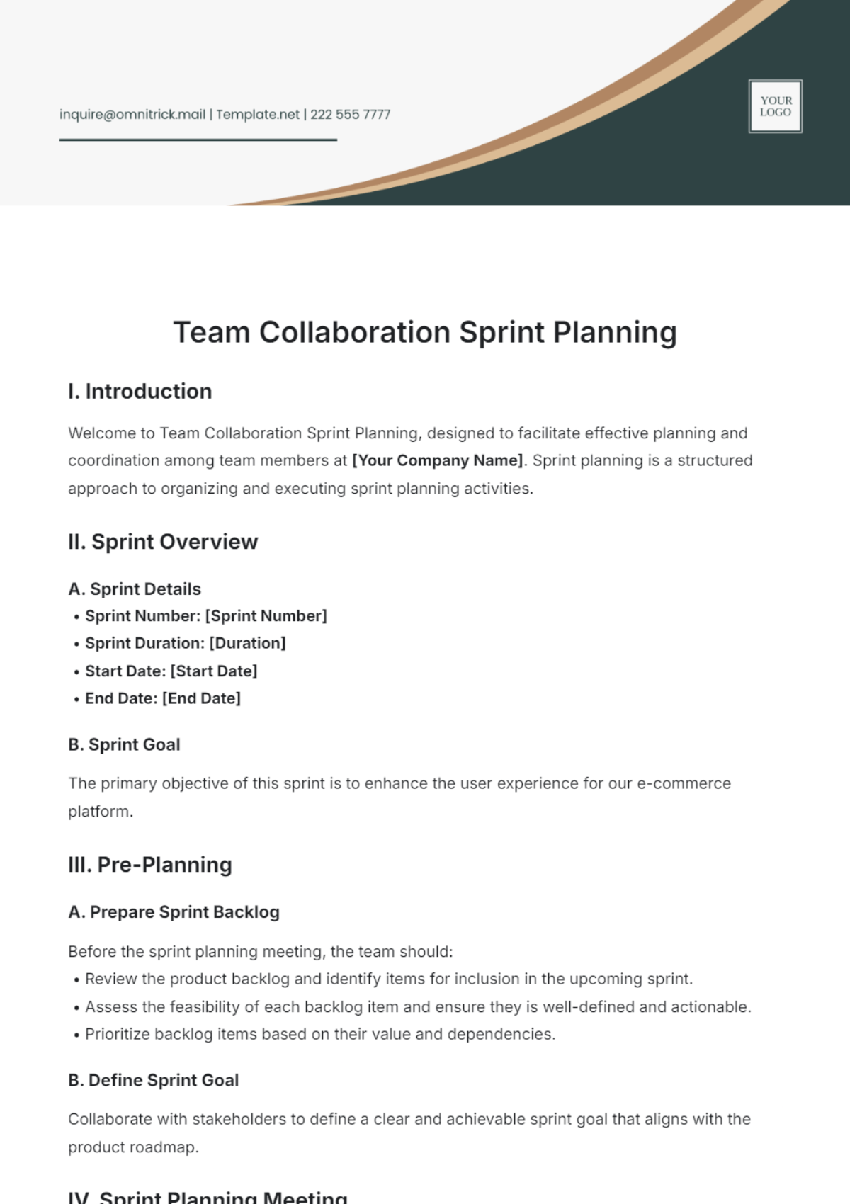 Team Collaboration Sprint Planning Template