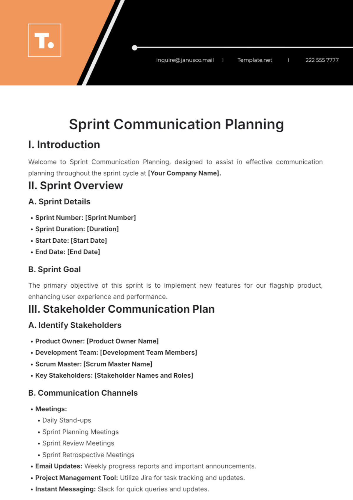 Sprint Communication Planning Template