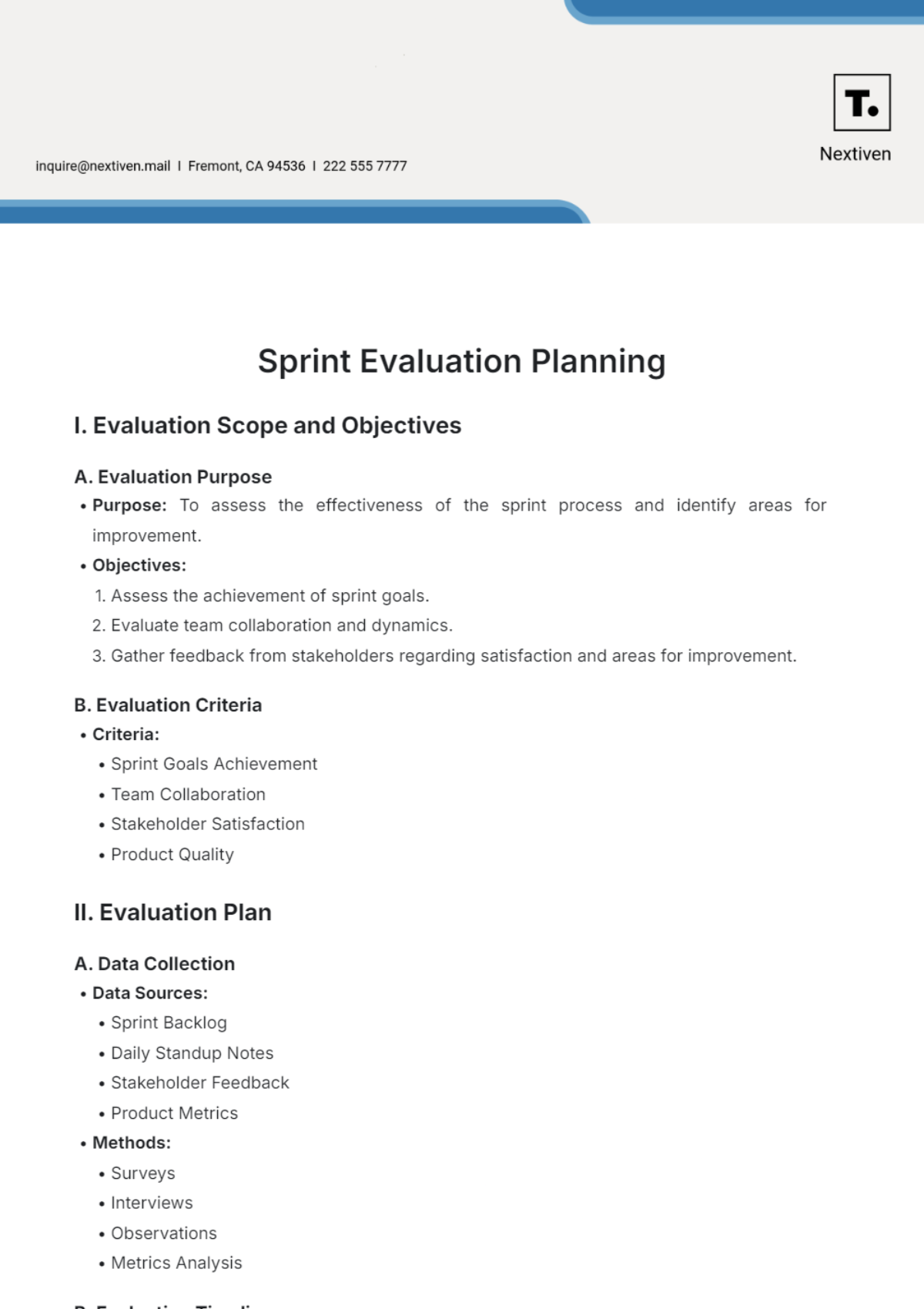 Sprint Evaluation Planning Template